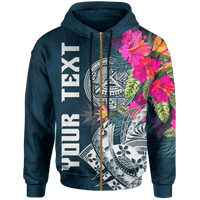 American Samoa Custom Zip up Hoodie Summer Vibes Unisex Blue - Polynesian Pride