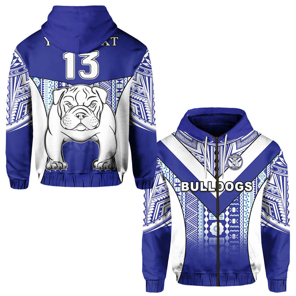 Custom Makoi Bulldogs Zip Hoodie Mix Tapa Fijian Custom Text and Number LT13 Unisex Blue - Polynesian Pride