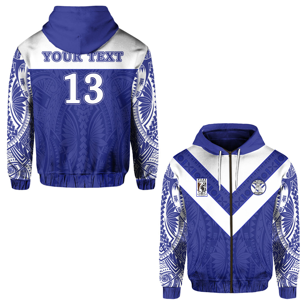 Custom Makoi Bulldogs Zip Hoodie Forever Fiji Rugby Custom Text and Number LT13 Unisex Blue - Polynesian Pride