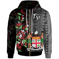 Fiji Zip Hoodie Tagimaucia Flowers Unisex Black - Polynesian Pride