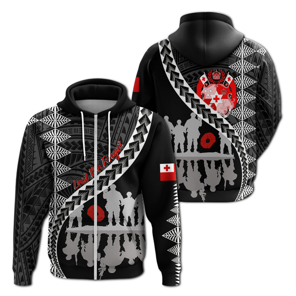 Tonga ANZAC Day Black & White Zip up Hoodie Lest We Forget LT7 - Polynesian Pride
