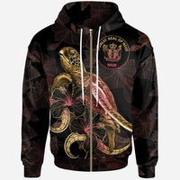 Niue Polynesian Zip up Hoodie Turtle With Blooming Hibiscus Gold Unisex Gold - Polynesian Pride