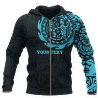 Maori Tangaroa Tattoo Zip Hoodie Customized Blue Unisex Black - Polynesian Pride
