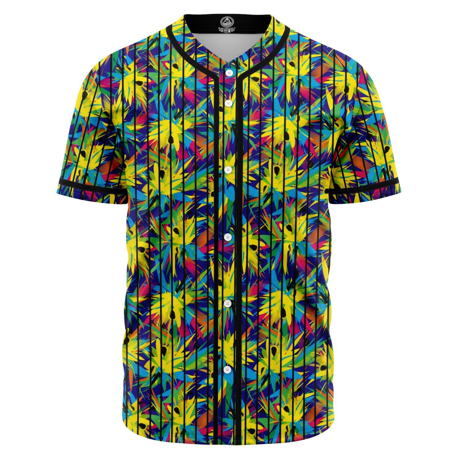 Tropical Pattern Mix Baseball Jersey Black - Polynesian Pride