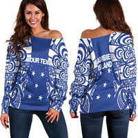 (Custom Personalised) Gambier Islands Tribal Tattoo Women Off Shoulder Sweater - LT12 Blue - Polynesian Pride