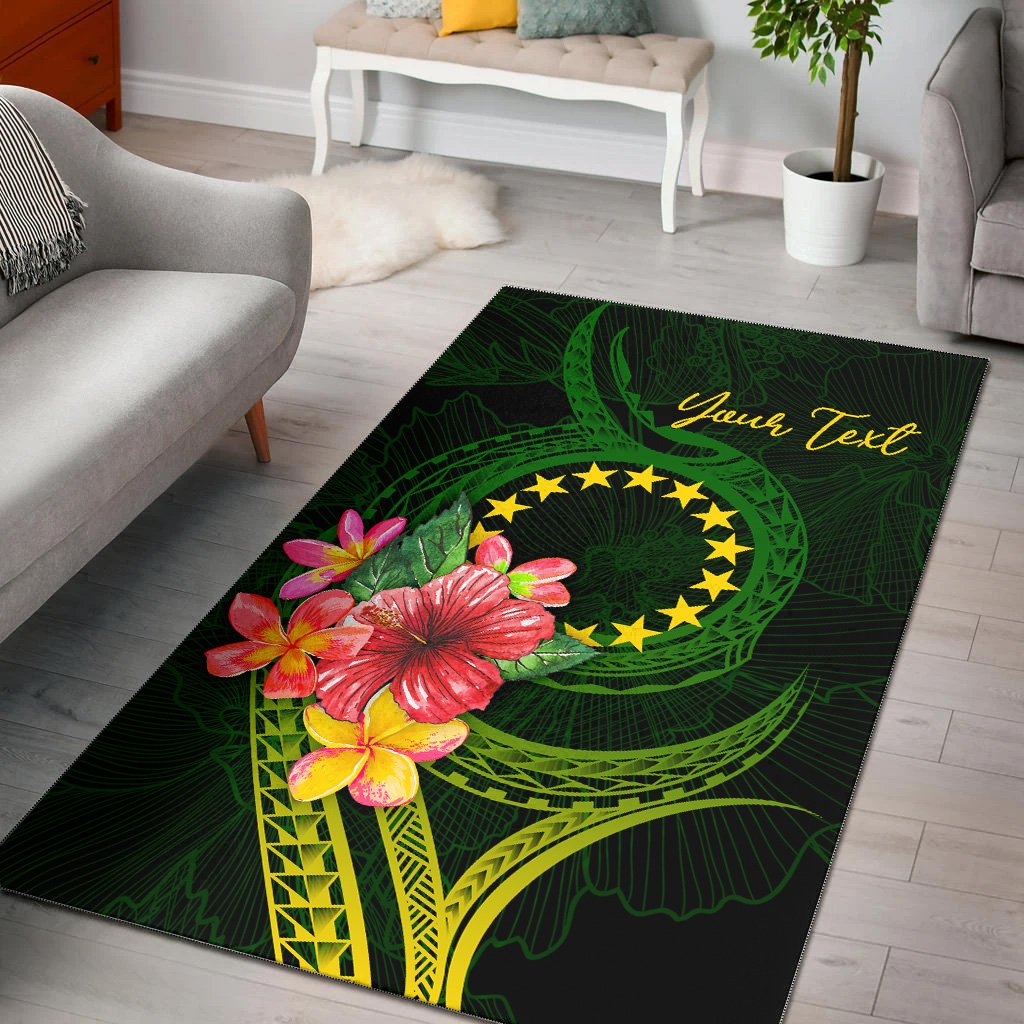 Cook Islands Polynesian Custom Personalised Area Rug - Floral With Seal Flag Color Green - Polynesian Pride