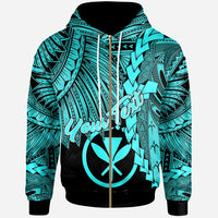 Polynesian Hawaii Custom Zip up Hoodie Tribal Wave Tattoo Neon Blue Unisex Blue - Polynesian Pride