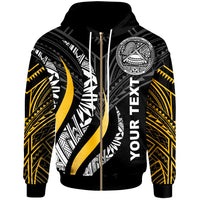 American Samoa Custom Zip Hoodie American Samoa Strong Fire Pattern Unisex Gold - Polynesian Pride