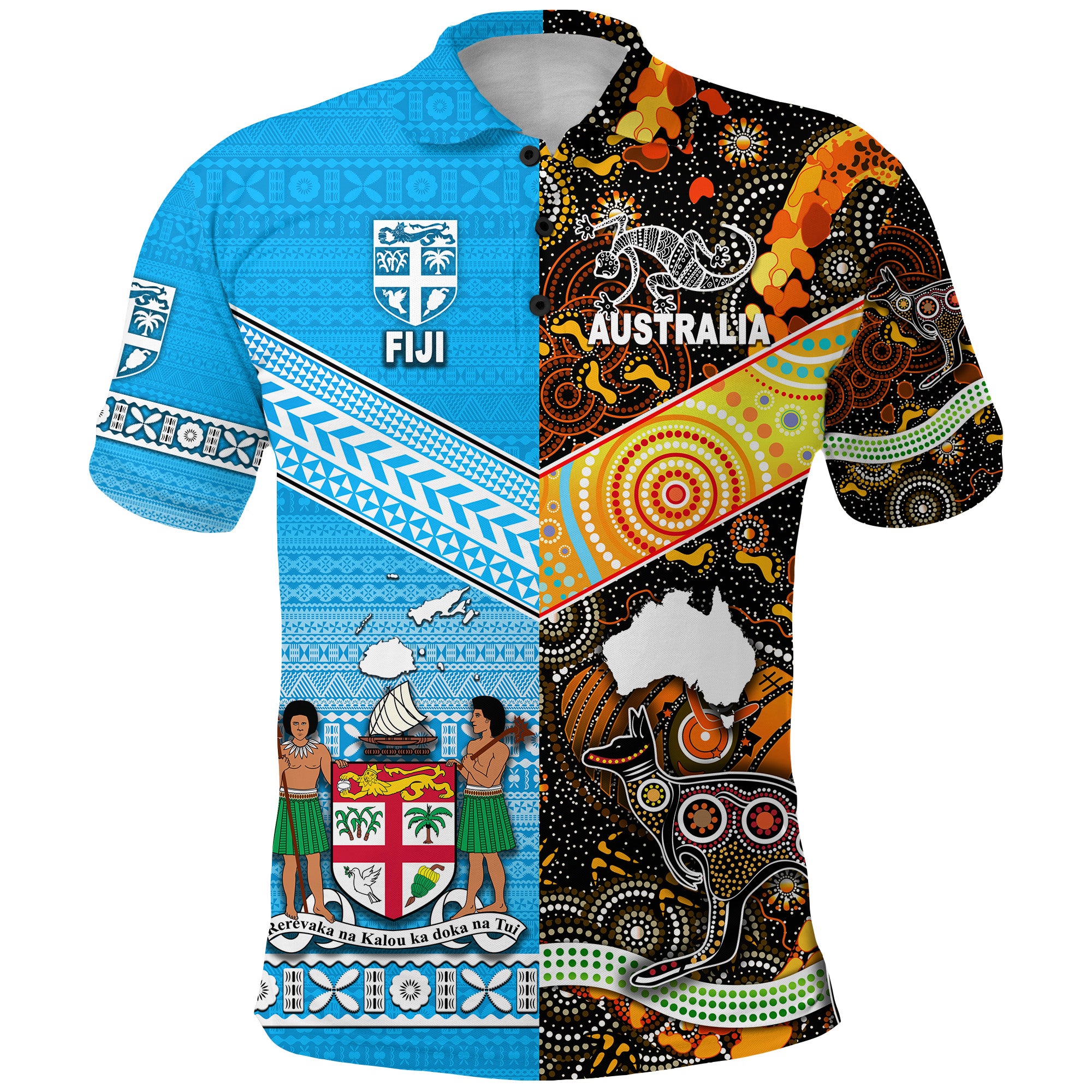 Custom Australia Fiji Polo Shirt Aboriginal and Tapa Together Together LT8 Blue - Polynesian Pride