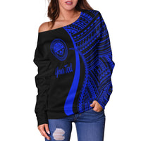 Federated States of Micronesia Custom Personalised Women's Off Shoulder Sweater - Blue Polynesian Tentacle Tribal Pattern - Polynesian Pride