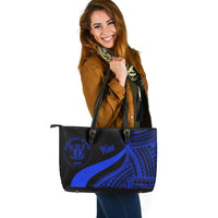 Niue Large Leather Tote Bag - Blue Polynesian Tentacle Tribal Pattern - Polynesian Pride