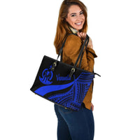 Vanuatu Large Leather Tote Bag - Blue Polynesian Tentacle Tribal Pattern - Polynesian Pride