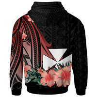 Wallis and Futuna Zip Hoodie Red Polynesian Hibiscus Pattern Style - Polynesian Pride