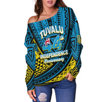 (Custom Personalised) Tuvalu Women Off Shoulder Sweater 44th Independence Anniversary - Tribal Pattern - LT12 - Polynesian Pride