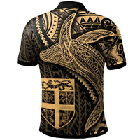 Fiji Polo Shirt Humpback Whale and Coat of Arms Gold - Polynesian Pride