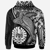 Tahiti Zip up Hoodie Humpback Whale & Coat of Arms White - Polynesian Pride