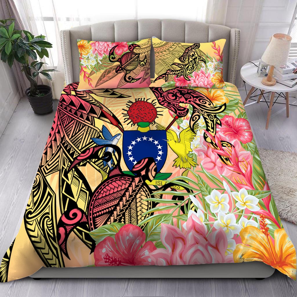 Cook Islands Bedding Set - Flowers Tropical With Sea Animals Pink - Polynesian Pride