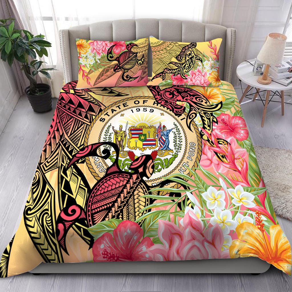 Hawaii Bedding Set - Flowers Tropical With Sea Animals Pink - Polynesian Pride