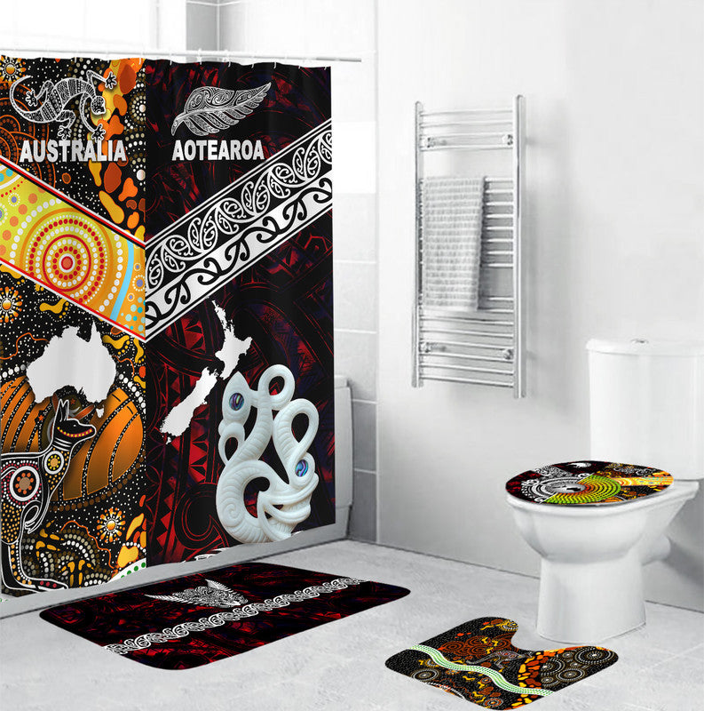 New Zealand Maori Aotearoa And Australia Aboriginal Bathroom Set Together - Red LT8 Red - Polynesian Pride