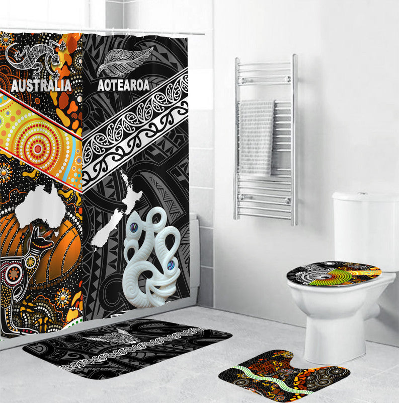 New Zealand Maori Aotearoa And Australia Aboriginal Bathroom Set Together - Black LT8 Black - Polynesian Pride