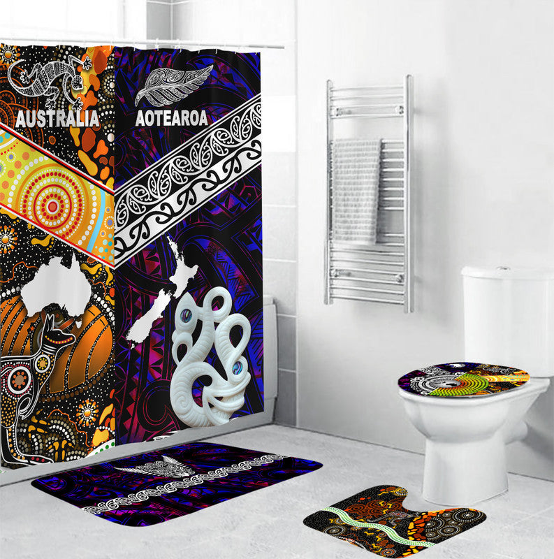 New Zealand Maori Aotearoa And Australia Aboriginal Bathroom Set Together - Purple LT8 Purple - Polynesian Pride