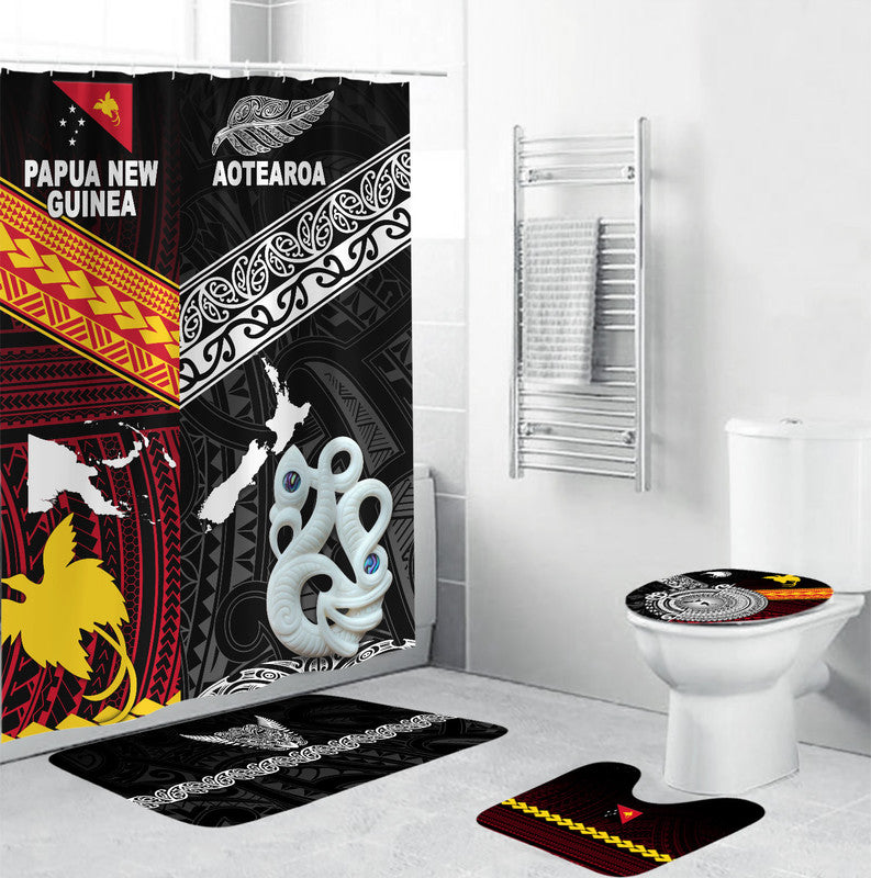 New Zealand And Papua New Guinea Bathroom Set Together - Black LT8 Black - Polynesian Pride
