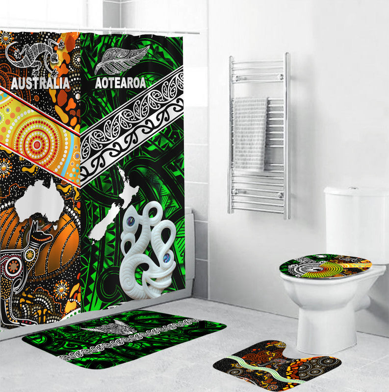 New Zealand Maori Aotearoa And Australia Aboriginal Bathroom Set Together - Green LT8 Green - Polynesian Pride