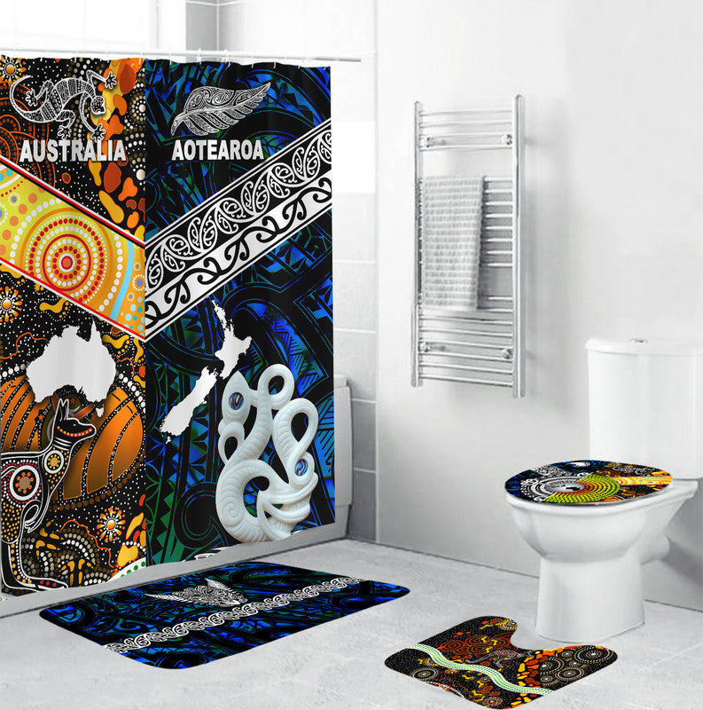 New Zealand Maori Aotearoa And Australia Aboriginal Bathroom Set Together - Blue LT8 Blue - Polynesian Pride