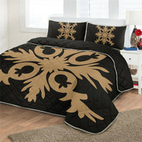 Hawaiian Royal Pattern Quilt Bed Set - Black And Gold - F2 Style - AH - Polynesian Pride