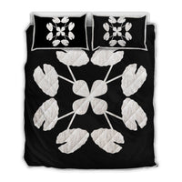 Hawaiian Royal Pattern Quilt Bed Set - Black And White - D3 Style White - Polynesian Pride