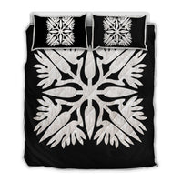 Hawaiian Royal Pattern Quilt Bed Set - Black And White - A3 Style White - Polynesian Pride