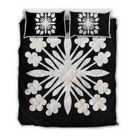 Hawaiian Royal Pattern Quilt Bed Set - Black And White - G2 Style - AH White - Polynesian Pride