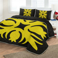Hawaiian Royal Pattern Quilt Bed Set - Black And Yellow - I1 Style - AH - Polynesian Pride