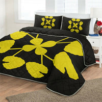Hawaiian Royal Pattern Quilt Bed Set - Black And Yellow - D3 Style - Polynesian Pride