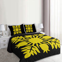 Hawaiian Royal Pattern Quilt Bed Set - Black And Yellow - N1 Style - AH - Polynesian Pride