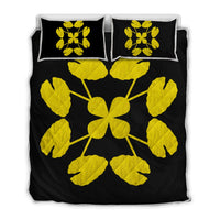 Hawaiian Royal Pattern Quilt Bed Set - Black And Yellow - D3 Style Yellow - Polynesian Pride