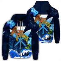 Kanaka Hammerhead Sharks Polynesian Hibiscus Hoodie Zip Bloom Unisex Blue - Polynesian Pride