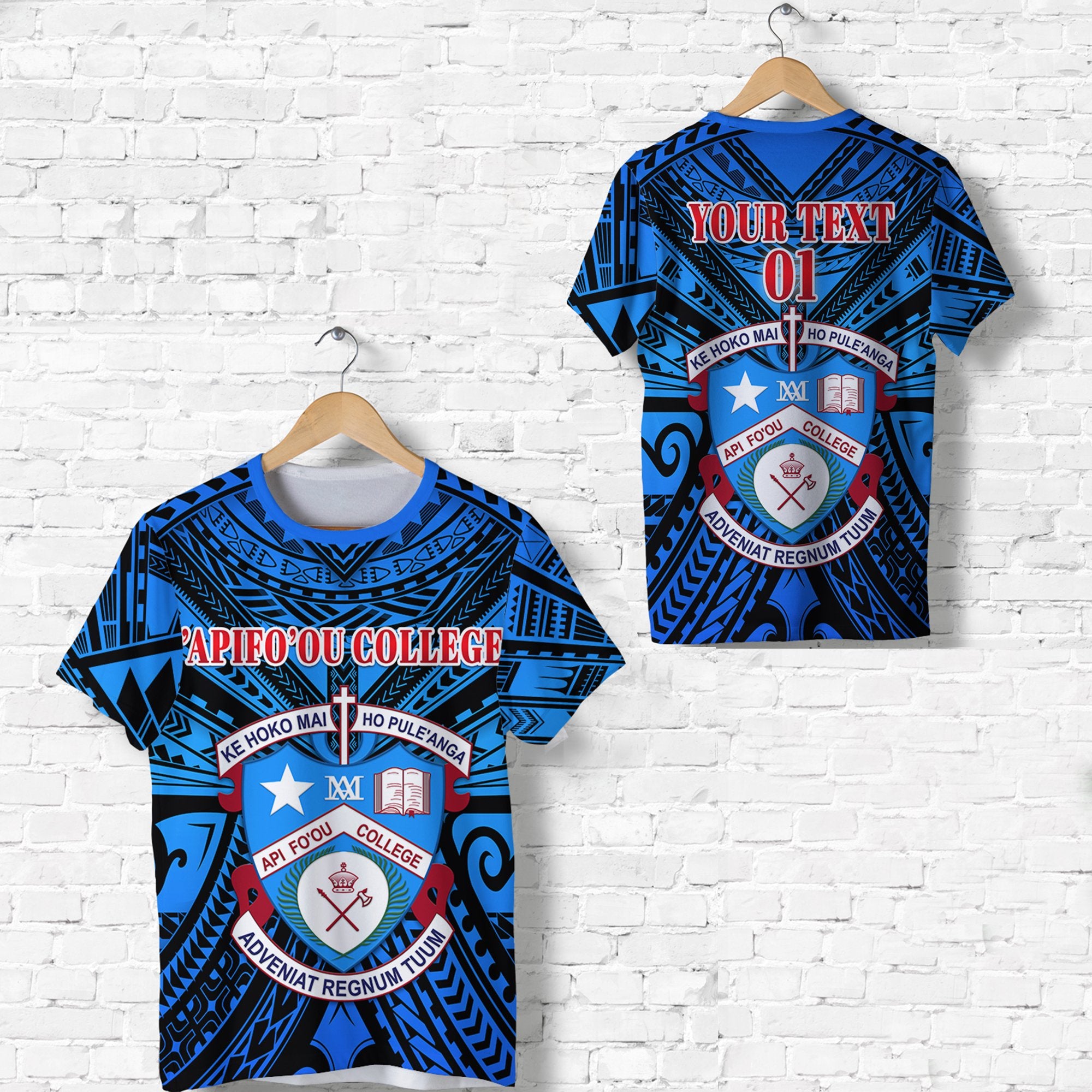 Custom Kolisi Apifoou College T Shirt Tonga Blue, Custom Text and Number Unisex Blue - Polynesian Pride