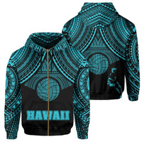 Polynesian Volleyball Hawaii Zip Hoodie Blue Unisex Blue - Polynesian Pride