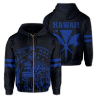 Polynesian King Kanaka Map Seal of Hawaii Zip Hoodie Blue Unisex Blue - Polynesian Pride