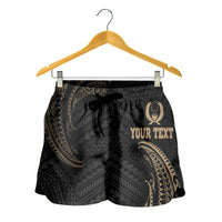 Pohnpei Polynesian Custom Personalised Women's Shorts - Gold Tribal Wave - Polynesian Pride