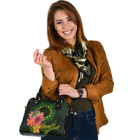 Cook Islands Polynesian Custom Personalised Shoulder Handbag - Floral With Seal Flag Color - Polynesian Pride