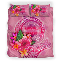 Northern Mariana Islands Polynesian Custom Personalised Bedding Set - Floral With Seal Pink - Polynesian Pride