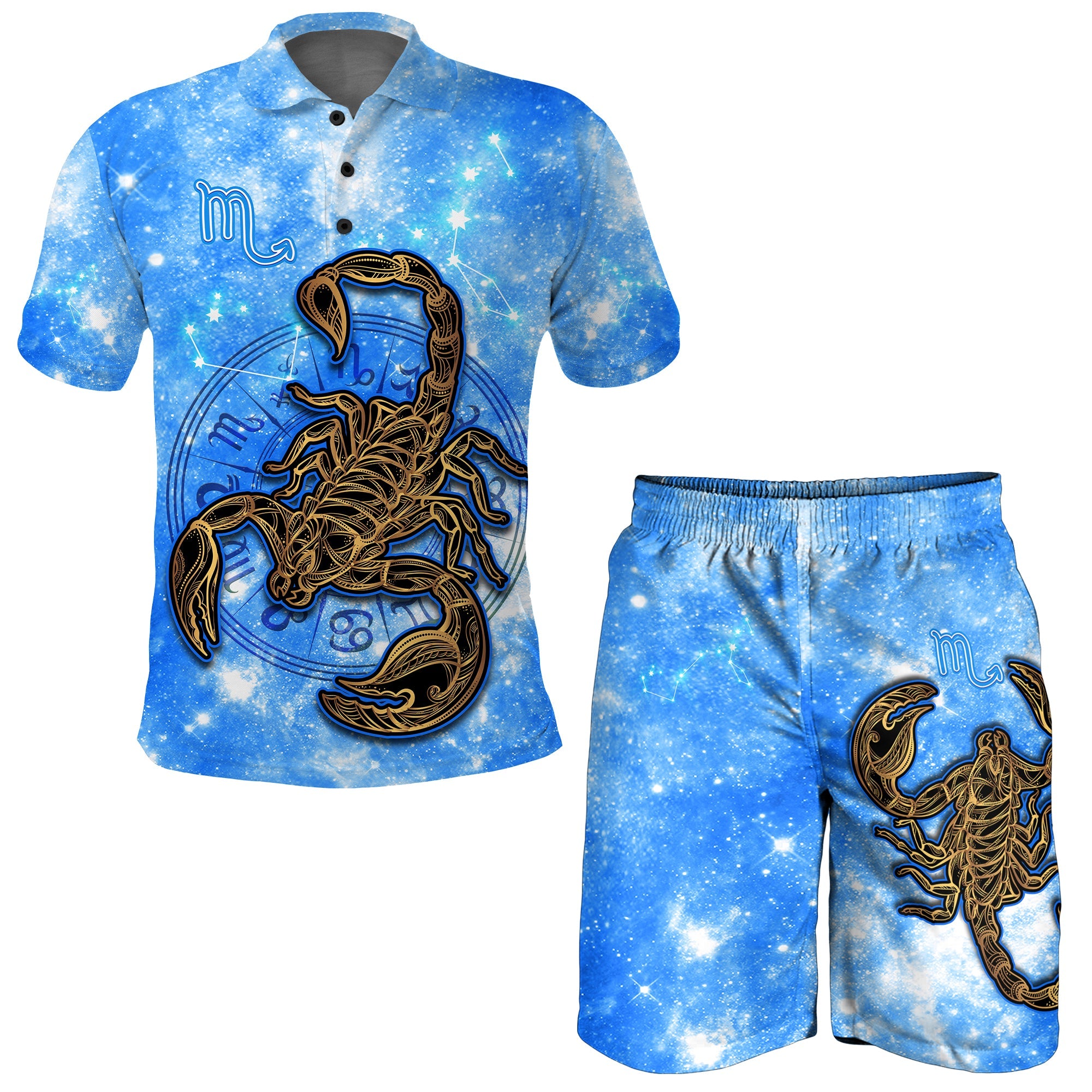 Combo Polo Shirt And Men Shorts Scorpio Astrological Distinctive Style Zodiac Galaxy LT13 Blue - Polynesian Pride