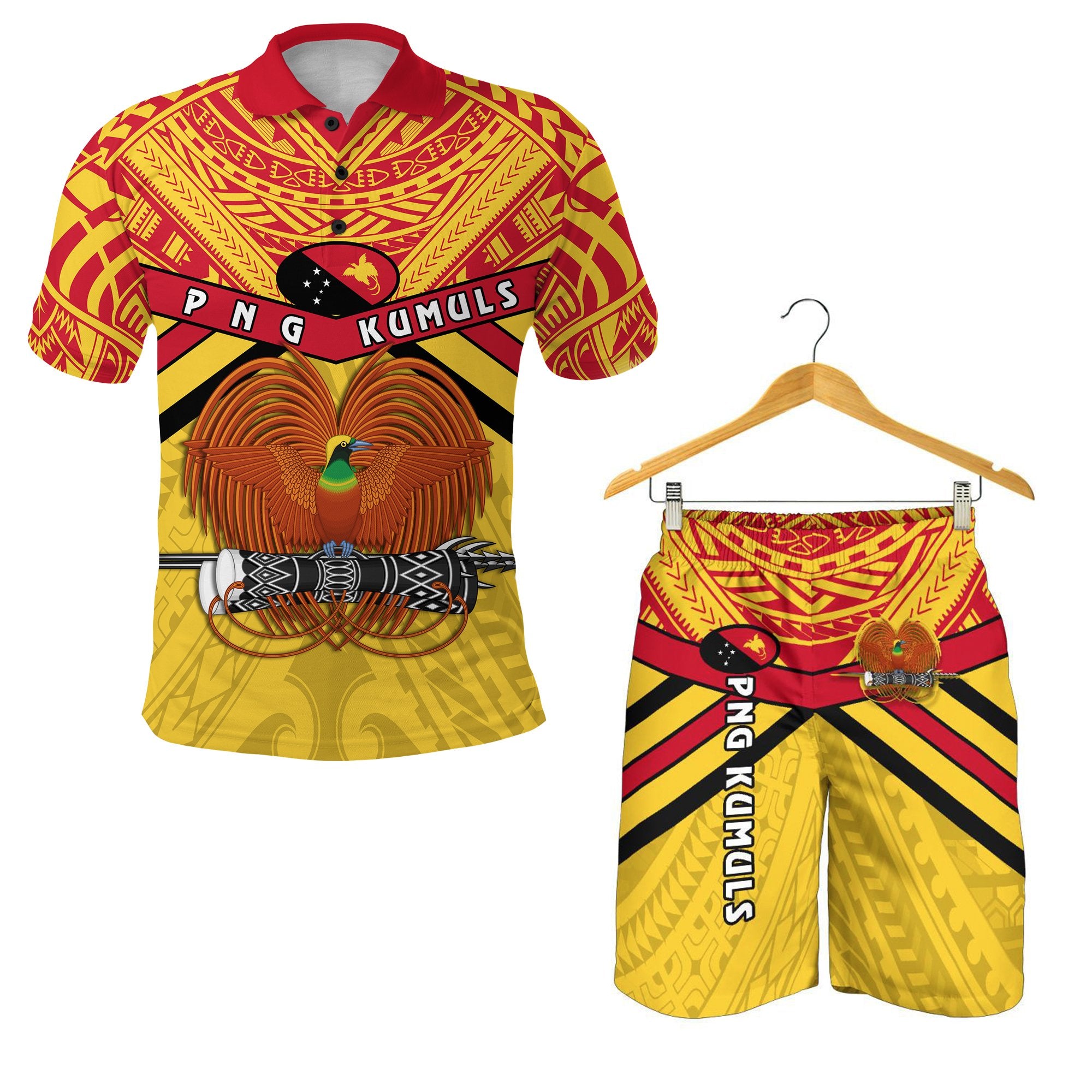 Combo Polo Shirt and Men Short Papua New Guinea Rugby PNG - The Kumuls Yellow - Polynesian Pride
