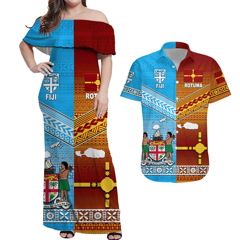 Polynesian Matching Hawaiian Shirt and Dress Fiji Rotuma Together with Tapa Pattern LT8 Blue - Polynesian Pride