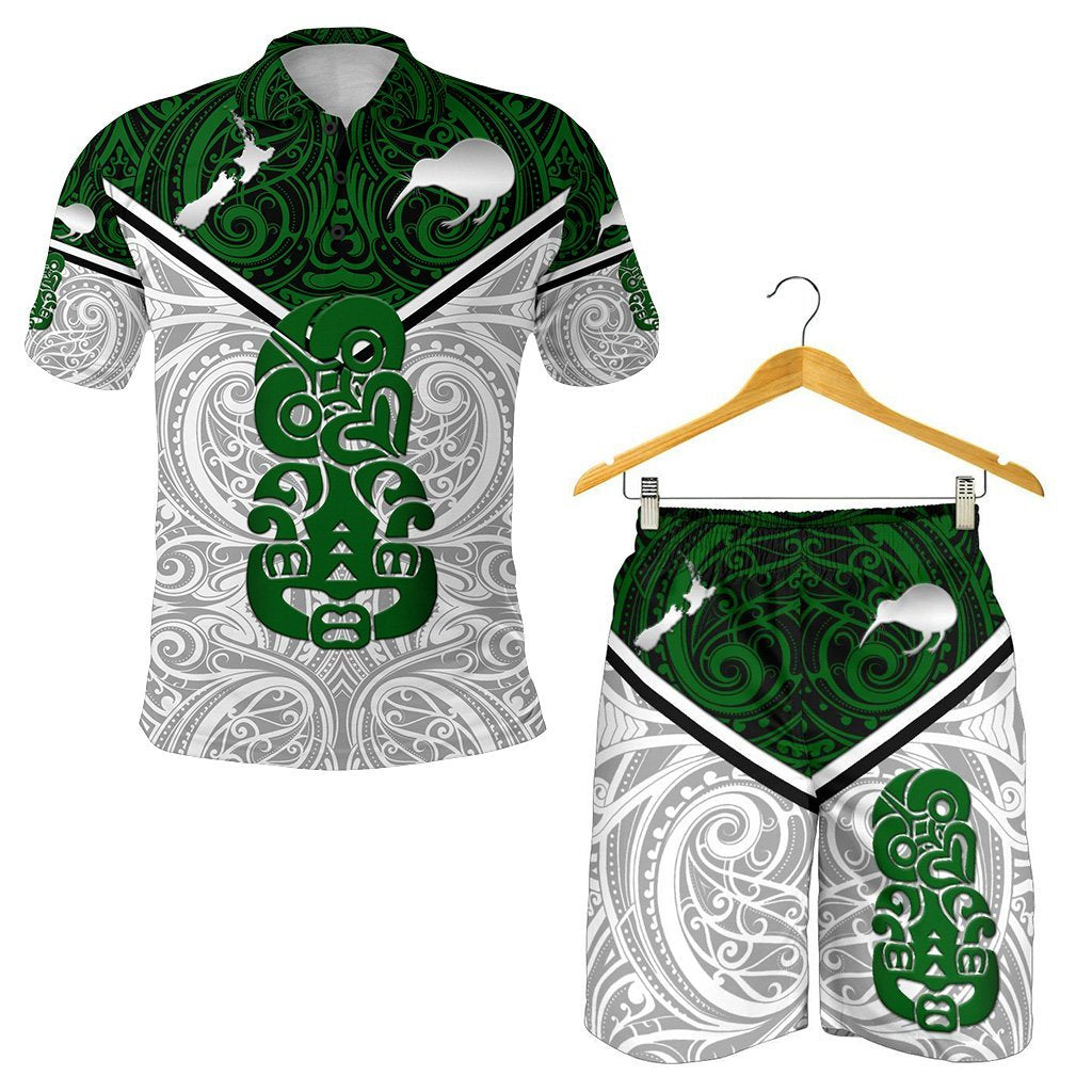 Combo Polo Shirt and Men Short New Zealand Maori Rugby Pride Version - White - Polynesian Pride