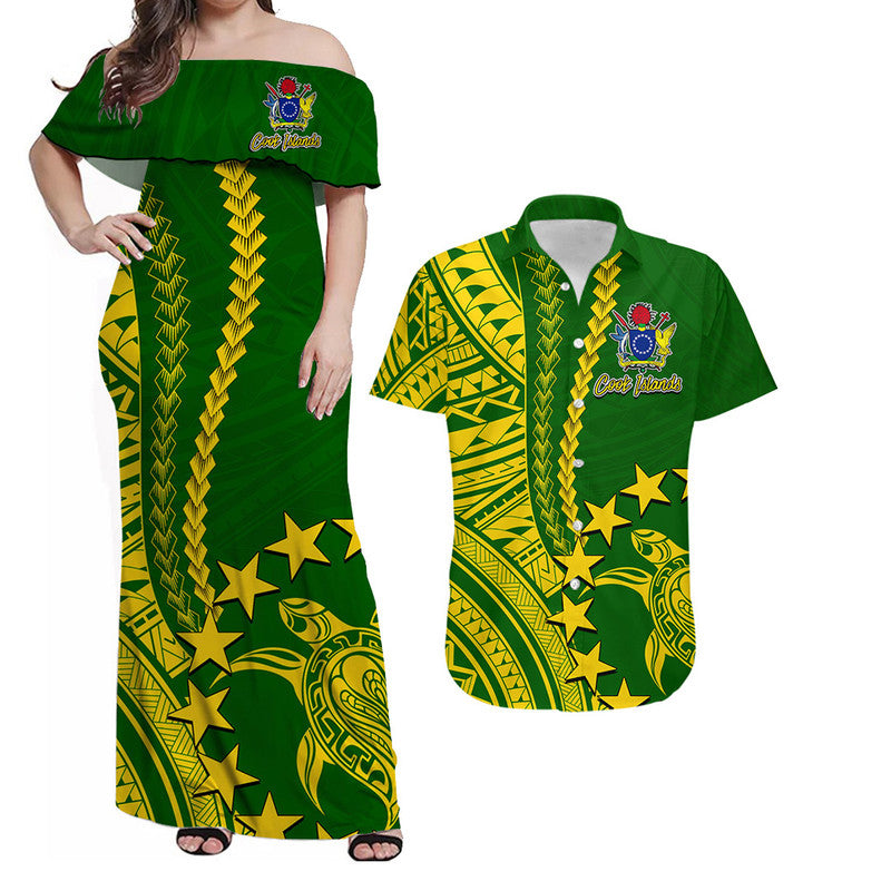 Cook Islands Polynesian Matching Dress and Hawaiian Shirt LT6 Green - Polynesian Pride