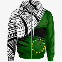 Cook Islands Custom Zip Hoodie Cook Islands Flag Style With Claw Pattern Unisex Green - Polynesian Pride
