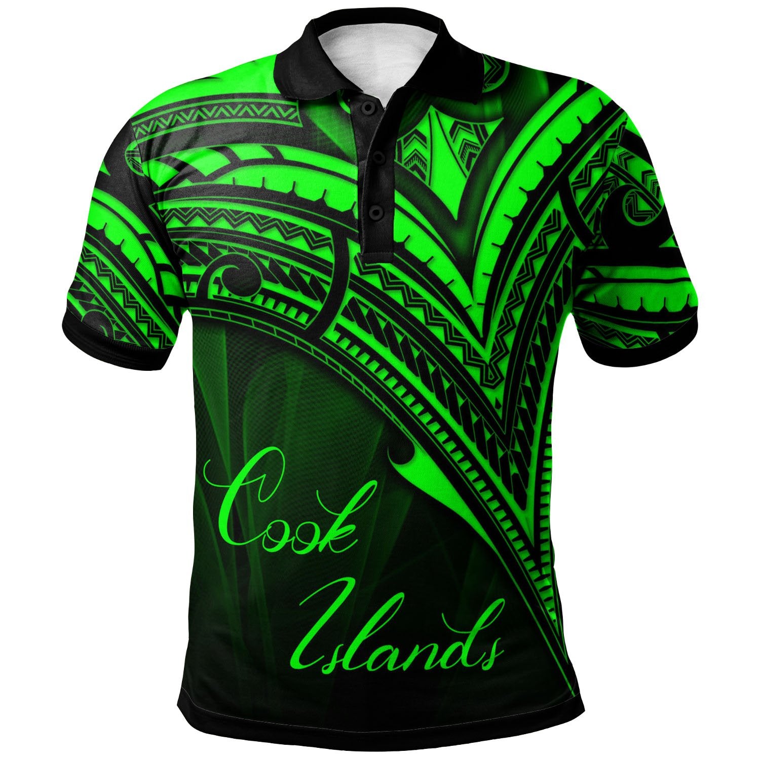 Cook Islands Polo Shirt Green Color Cross Style Unisex Black - Polynesian Pride